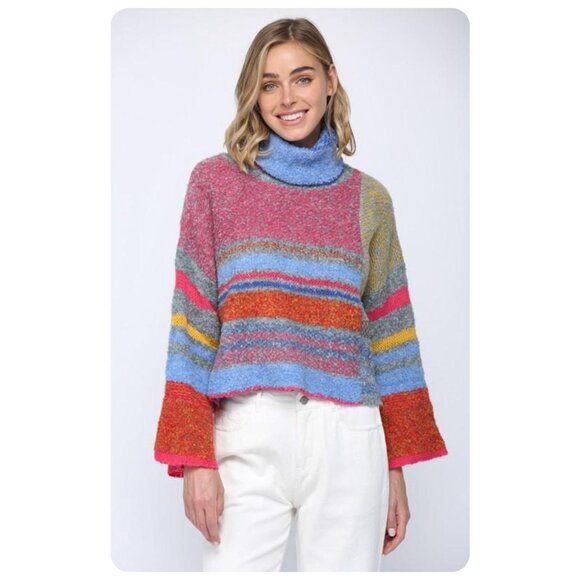 FATE Multicolored Turtleneck Pullover Sweater sz M - Picture 2 of 8